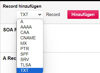 TXT Record hinzufügen