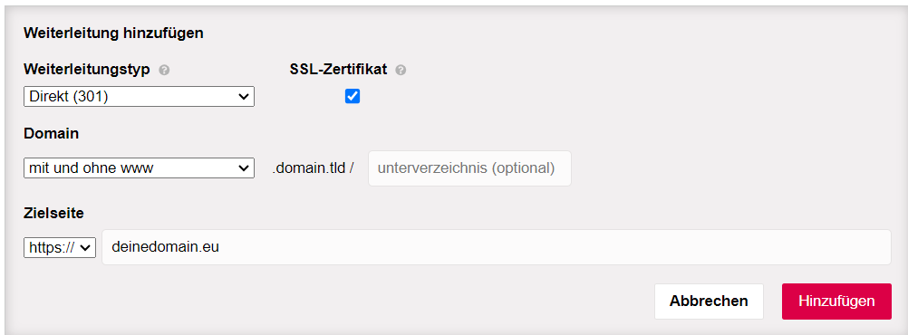 Weiterleitung in den DNS Einstellungen setzen.