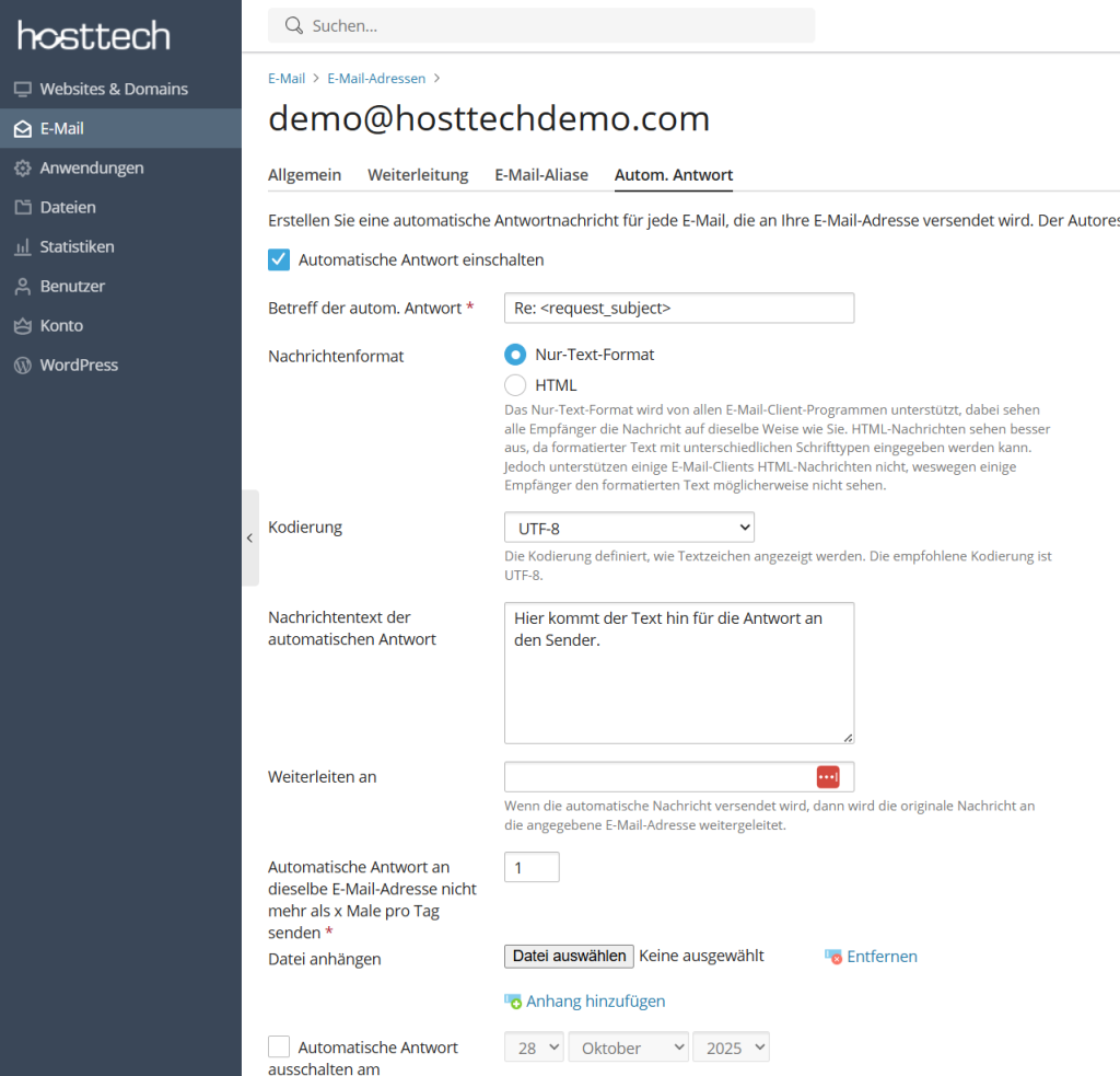 Ansicht Automatische Antwort.